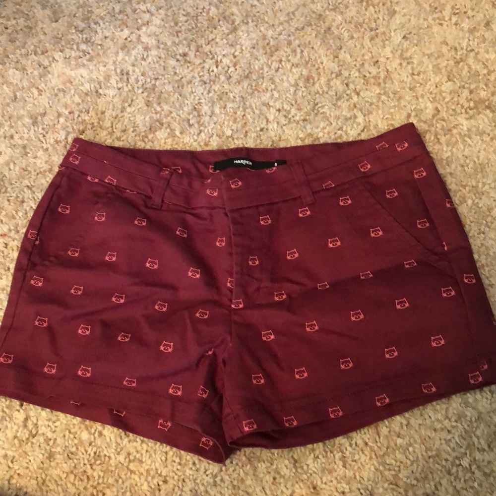 Women’s maroon cat print shorts